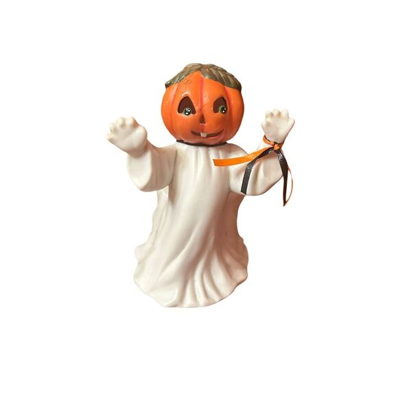 Vtg 1995 New Holland Pumpkin Faced Ghost Planter Candle  Holder Ceramic - Picture 2 of 12